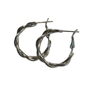 Silver Twisted Hoop Earrings Fashion Jewelry